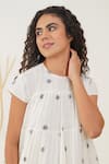 Shop_Indigo Dreams_White 100% Cotton Handwoven Jamdani Round Iris Dress _Online_at_Aza_Fashions