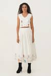 Indigo Dreams_Ivory 100% Cotton Handwoven Jamdani V-neck Ivy Top With Skirt _Online_at_Aza_Fashions