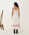 Shop_Indigo Dreams_Ivory 100% Cotton Handwoven Jamdani Scalloped V Kora Dress With Belt _at_Aza_Fashions