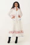 Buy_Indigo Dreams_Ivory 100% Cotton Handwoven Jamdani Dress Scalloped V Kora Jacket Set _at_Aza_Fashions