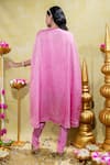 Shop_Sheela Suthar_Pink Crepe Embroidery Stripe Lotus Zardosi Asymmetric Cape And Tulip Pant Set _at_Aza_Fashions