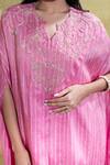 Buy_Sheela Suthar_Pink Crepe Embroidery Stripe Lotus Zardosi Asymmetric Cape And Tulip Pant Set 