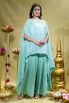 Buy_Sheela Suthar_Sky Blue Crepe Embroidery Lotus Zardosi Asymmetric Cape And Flared Pant Set _at_Aza_Fashions