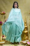 Buy_Sheela Suthar_Sky Blue Crepe Embroidery Lotus Zardosi Asymmetric Cape And Flared Pant Set _Online_at_Aza_Fashions