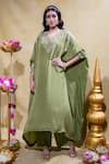 Buy_Sheela Suthar_Green Crepe Embroidery Zardosi Cutwork Lotus Kaftan With Pant _at_Aza_Fashions