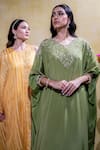 Buy_Sheela Suthar_Green Crepe Embroidery Zardosi Cutwork Lotus Kaftan With Pant 