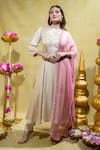 Buy_Sheela Suthar_Ivory Silk Slub Satin Embroidery Stripe Lotus Zardosi A-line Kurta And Pant Set _at_Aza_Fashions