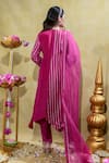 Shop_Sheela Suthar_Pink Silk Slub Satin Embroidery Stripe Lotus Pearl Asymmetric Kurta And Pant Set _at_Aza_Fashions