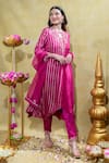 Buy_Sheela Suthar_Pink Silk Slub Satin Embroidery Stripe Lotus Pearl Asymmetric Kurta And Pant Set _Online_at_Aza_Fashions