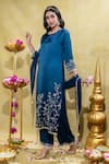 Buy_Sheela Suthar_Blue Silk Slub Satin Embroidery Tassel Lotus Zardosi Straight Kurta And Pant Set _at_Aza_Fashions