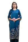 Buy_Sheela Suthar_Blue Silk Slub Satin Embroidery Tassel Lotus Zardosi Straight Kurta And Pant Set _Online_at_Aza_Fashions