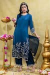 Shop_Sheela Suthar_Blue Silk Slub Satin Embroidery Tassel Lotus Zardosi Straight Kurta And Pant Set 