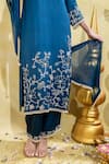 Sheela Suthar_Blue Silk Slub Satin Embroidery Tassel Lotus Zardosi Straight Kurta And Pant Set _Online