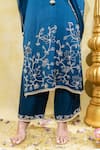 Buy_Sheela Suthar_Blue Silk Slub Satin Embroidery Tassel Lotus Zardosi Straight Kurta And Pant Set _Online