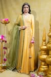 Buy_Sheela Suthar_Yellow Silk Slub Satin Embroidery Tassel Lotus Zardosi Angarkha With Dupatta _at_Aza_Fashions