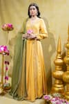 Sheela Suthar_Yellow Silk Slub Satin Embroidery Tassel Lotus Zardosi Angarkha With Dupatta _Online_at_Aza_Fashions