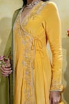 Sheela Suthar_Yellow Silk Slub Satin Embroidery Tassel Lotus Zardosi Angarkha With Dupatta _at_Aza_Fashions