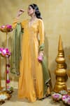 Buy_Sheela Suthar_Yellow Silk Slub Satin Embroidery Tassel Lotus Zardosi Angarkha With Dupatta 