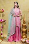 Buy_Sheela Suthar_Pink Silk Slub Satin Embroidery Tassel Lotus Zardosi Short Kurta And Gharara Set _at_Aza_Fashions