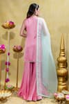 Shop_Sheela Suthar_Pink Silk Slub Satin Embroidery Tassel Lotus Zardosi Short Kurta And Gharara Set _at_Aza_Fashions