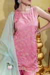 Buy_Sheela Suthar_Pink Silk Slub Satin Embroidery Tassel Lotus Zardosi Short Kurta And Gharara Set 