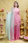 Sheela Suthar_Pink Silk Slub Satin Embroidery Tassel Lotus Zardosi Short Kurta And Gharara Set _Online