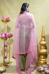 Shop_Sheela Suthar_Pink Silk Slub Satin Embroidery Zardosi Blouse Lotus Cape And Draped Skirt Set _at_Aza_Fashions