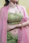 Shop_Sheela Suthar_Pink Silk Slub Satin Embroidery Zardosi Blouse Lotus Cape And Draped Skirt Set _Online_at_Aza_Fashions