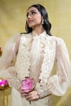 Buy_Sheela Suthar_Ivory Silk Slub Satin Embroidery Lotus Cutwork Jacket And Flared Pant Set 