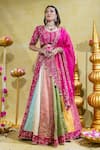 Buy_Sheela Suthar_Multi Color Silk Slub Satin Embroidery Tassel Padmini Lotus Kalidar Lehenga Set _at_Aza_Fashions