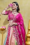 Shop_Sheela Suthar_Multi Color Silk Slub Satin Embroidery Tassel Padmini Lotus Kalidar Lehenga Set _Online_at_Aza_Fashions