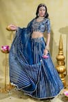 Buy_Sheela Suthar_Blue Soft Organza Embroidery Tassel Cutwork Lotus Zardosi Kalidar Lehenga Set _Online_at_Aza_Fashions