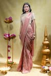 Sheela Suthar_Peach Soft Organza Embroidery Tassel Round Stripe Pre-draped Saree With Blouse _Online_at_Aza_Fashions