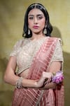 Buy_Sheela Suthar_Peach Soft Organza Embroidery Tassel Round Stripe Pre-draped Saree With Blouse _Online_at_Aza_Fashions