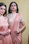 Buy_Sheela Suthar_Peach Soft Organza Embroidery Tassel Round Stripe Pre-draped Saree With Blouse 