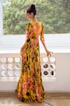 Shop_Limerick by Abirr N' Nanki_Yellow Georgette Embroidered Botanical Plunge V Glenda Print Gown _at_Aza_Fashions