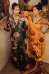 Limerick by Abirr N' Nanki_Green Striped Organza Printed Floral V Neck Mindy Botanical Kurta With Sharara _at_Aza_Fashions