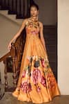 Buy_Limerick by Abirr N' Nanki_Yellow Habutai Silk Floral Halter Serena Printed Lehenga Set _at_Aza_Fashions