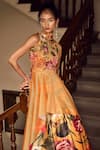 Buy_Limerick by Abirr N' Nanki_Yellow Habutai Silk Floral Halter Serena Printed Lehenga Set _Online_at_Aza_Fashions