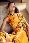 Buy_Limerick by Abirr N' Nanki_Yellow Georgette Floral Halter Viviana Detailed Pre-draped Saree With Blouse _Online_at_Aza_Fashions