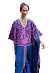 Buy_Limerick by Abirr N' Nanki_Blue Crepe Printed Floral V-neck Agnes Embroidered Kurta Pant Set _Online_at_Aza_Fashions