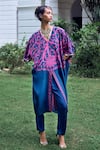 Shop_Limerick by Abirr N' Nanki_Blue Crepe Printed Floral V-neck Agnes Embroidered Kurta Pant Set _Online_at_Aza_Fashions