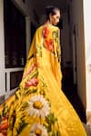 Buy_Limerick by Abirr N' Nanki_Yellow Georgette Printed Floral V-neck Aldith Kaftan _Online_at_Aza_Fashions