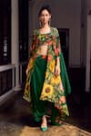 Buy_Limerick by Abirr N' Nanki_Emerald Green Crepe Printed Floral Round Alice Cape With Draped Skirt Set _at_Aza_Fashions