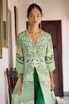 Buy_Limerick by Abirr N' Nanki_Green Crepe Printed Forest V-neck Amina Kurta With Pant _Online_at_Aza_Fashions