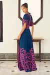 Shop_Limerick by Abirr N' Nanki_Blue Crepe Printed Ethnic Notched Lapel Arabella Motif Jumpsuit _at_Aza_Fashions