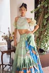 Limerick by Abirr N' Nanki_Green Habutai Silk Printed Forest Halter Arlene Lehenga Set _Online_at_Aza_Fashions