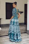 Shop_Limerick by Abirr N' Nanki_Blue Habutai Silk Printed Ethnic Floral Plunge-v Cecelia Motif Maxi Dress _at_Aza_Fashions