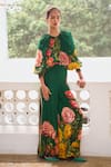 Buy_Limerick by Abirr N' Nanki_Emerald Green Crepe Printed Floral Round Celine Draped Jumpsuit _at_Aza_Fashions