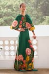 Shop_Limerick by Abirr N' Nanki_Emerald Green Crepe Printed Floral Round Celine Draped Jumpsuit _at_Aza_Fashions